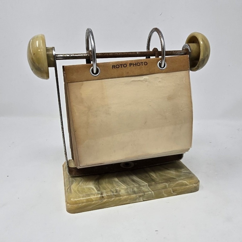 Vtg Roto Photo rotary desk file business card holder Lucite base mid century